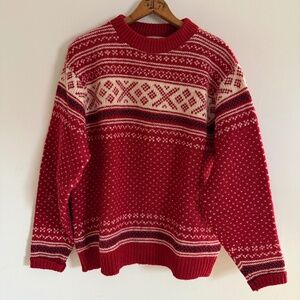 Vintage L.L. Bean Fairisle Wool Sweater Womens XL Red White Heritage Preppy USA